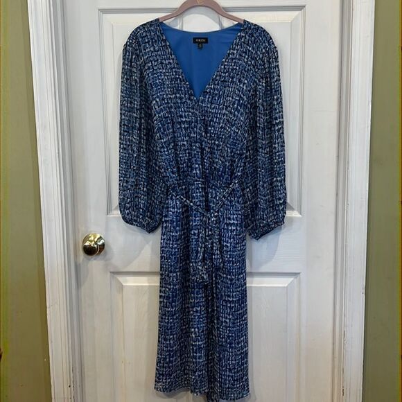 Cheztu Women’s plus size 22 blue geometric print midi dress - Picture 2 of 14